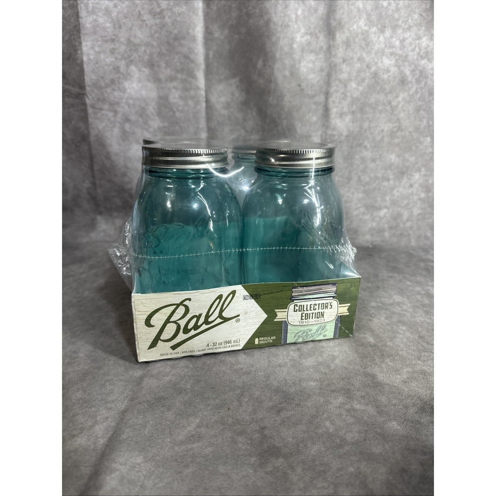Ball Quart Mason Jars Regular Mouth Collector's Edition 32oz Blue 4 Pack USA